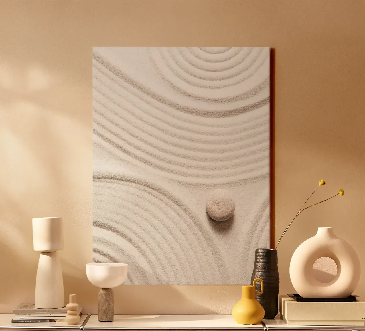 Zen Zand Kunst - Rustgevend Zen Ontwerp canvas met Baklijst van Whole©