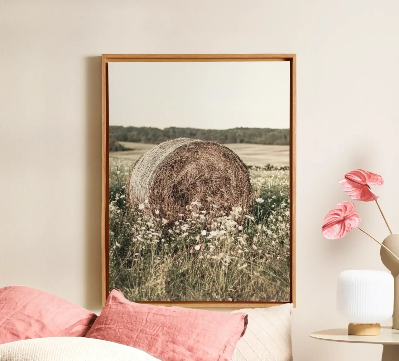Rural hay bale nature wall art - Rustic field motif canvas with Floater frame by Whole©