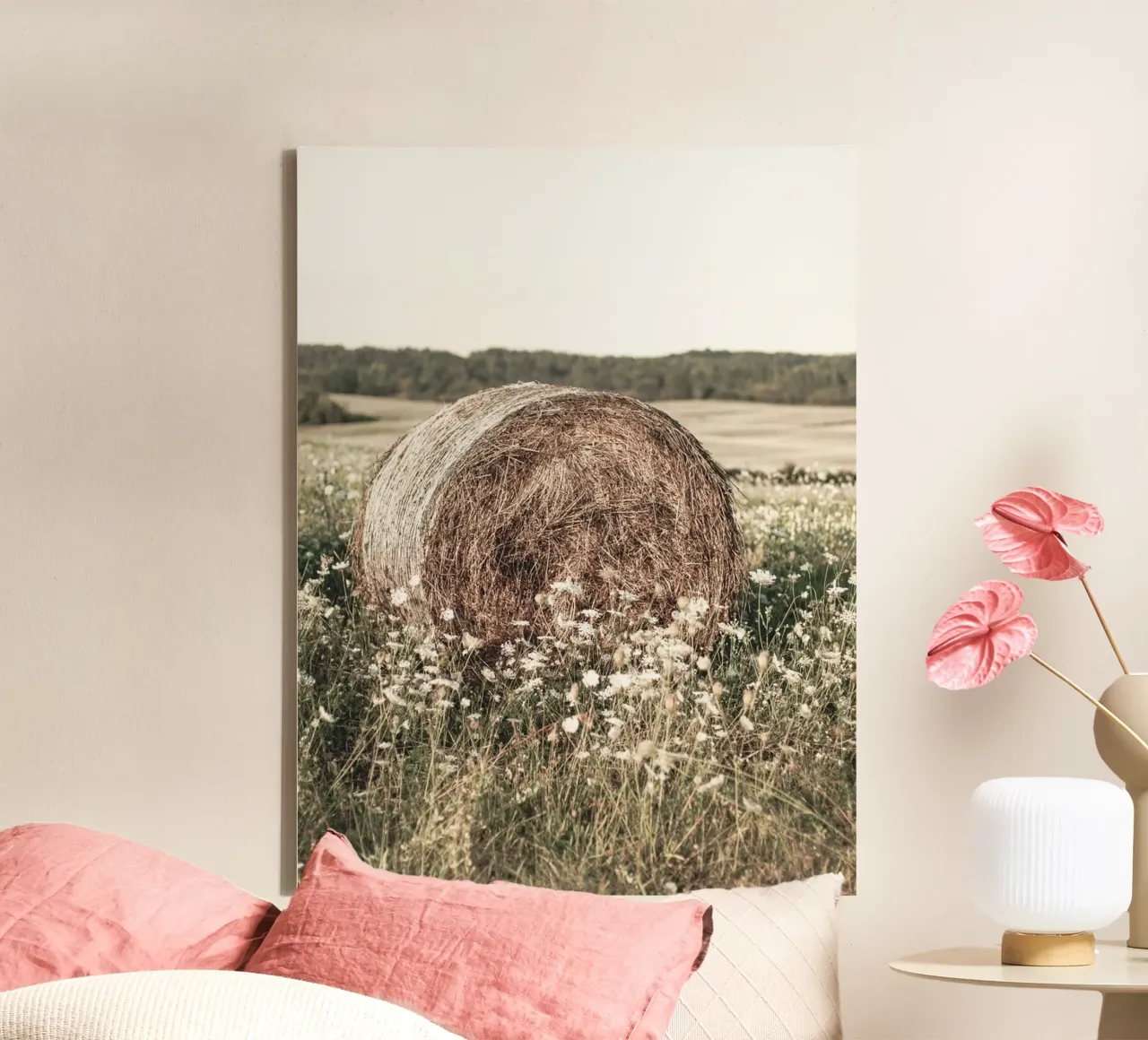Rural hay bale nature wall art - Rustic field motif canvas with Floater frame by Whole©