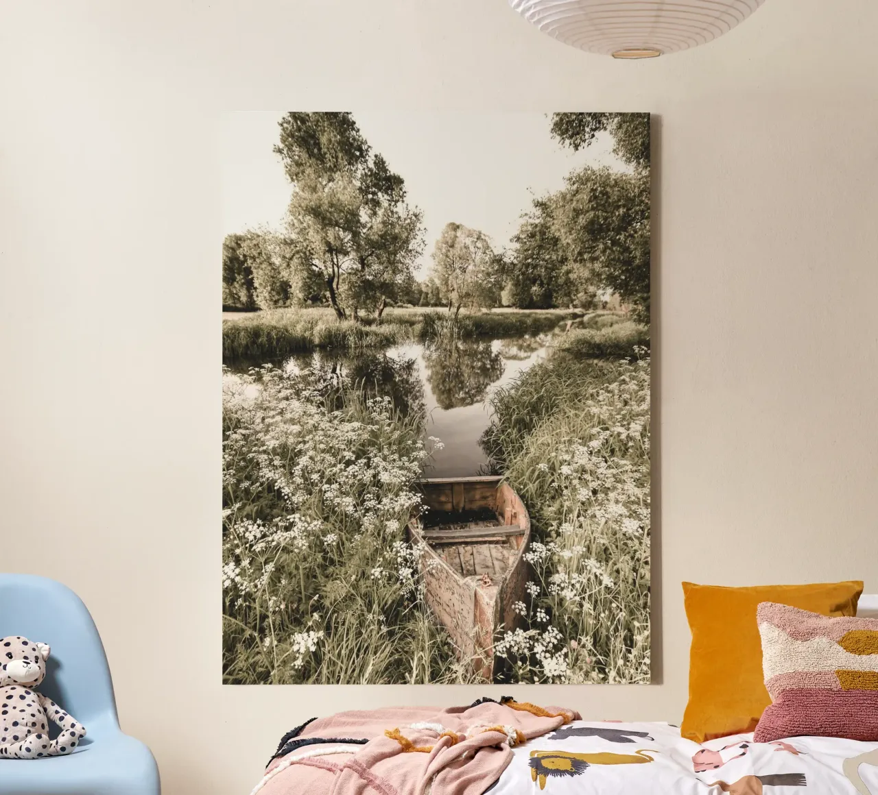 Verlaten boot op het meer - natuur muurkunst landschap canvas met Baklijst van Whole©
