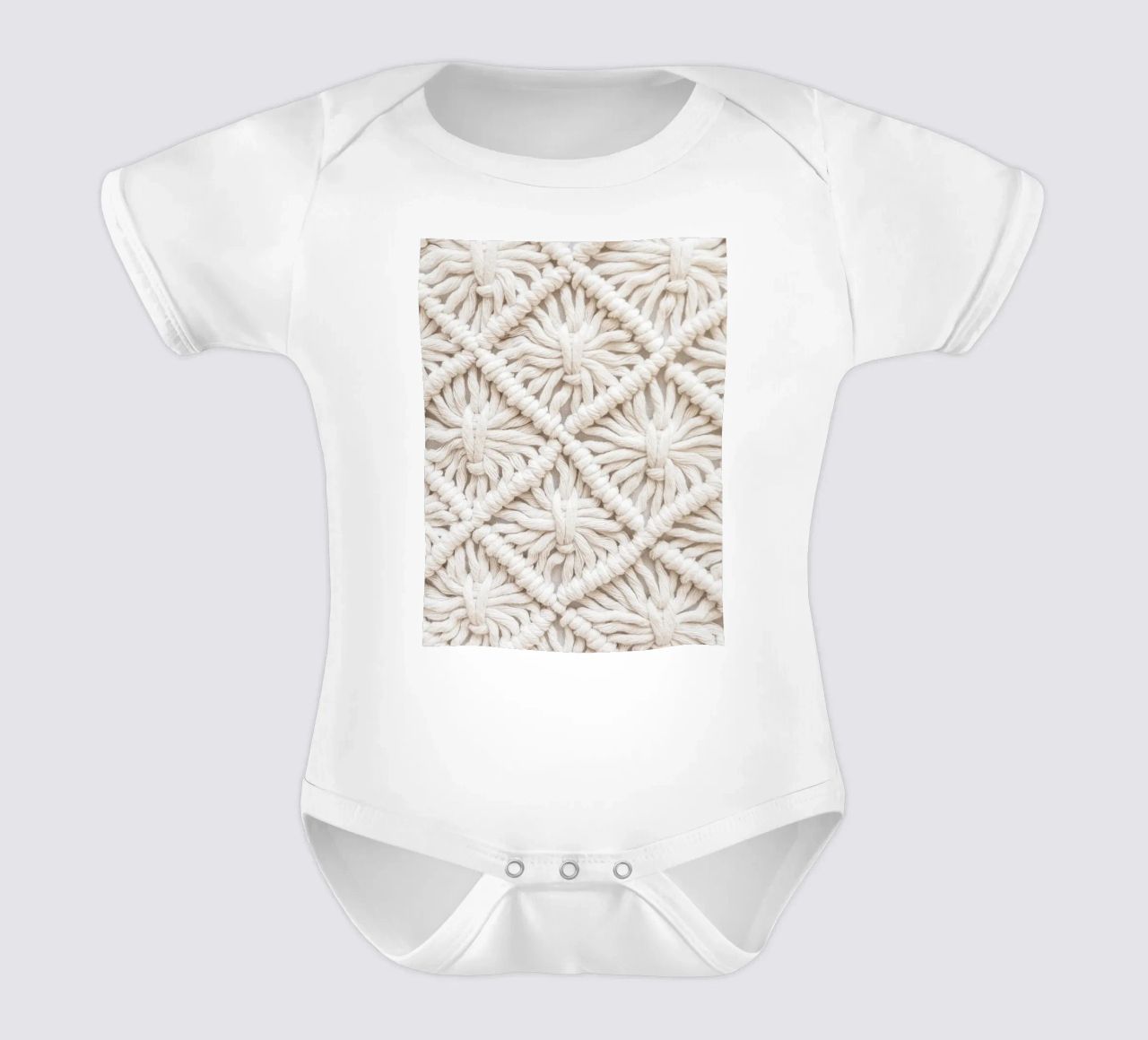 Boho macramé pattern - Stylish textile design short-sleeve baby romper by Whole©