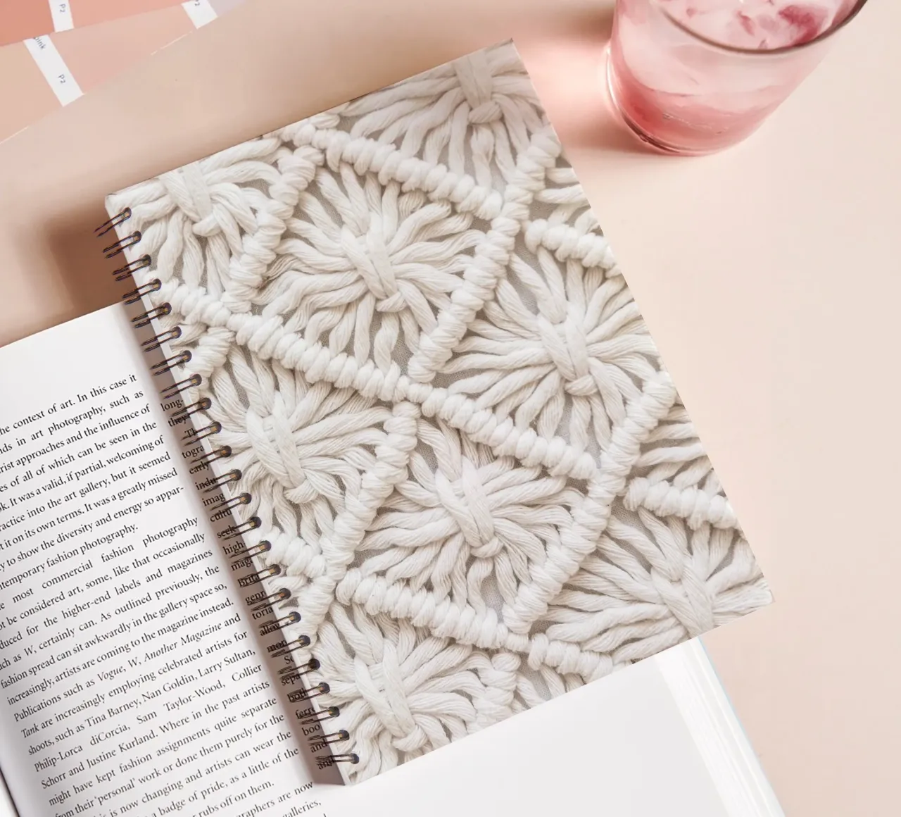 Boho macramé pattern - Stylish textile design spiral notebook by Whole©