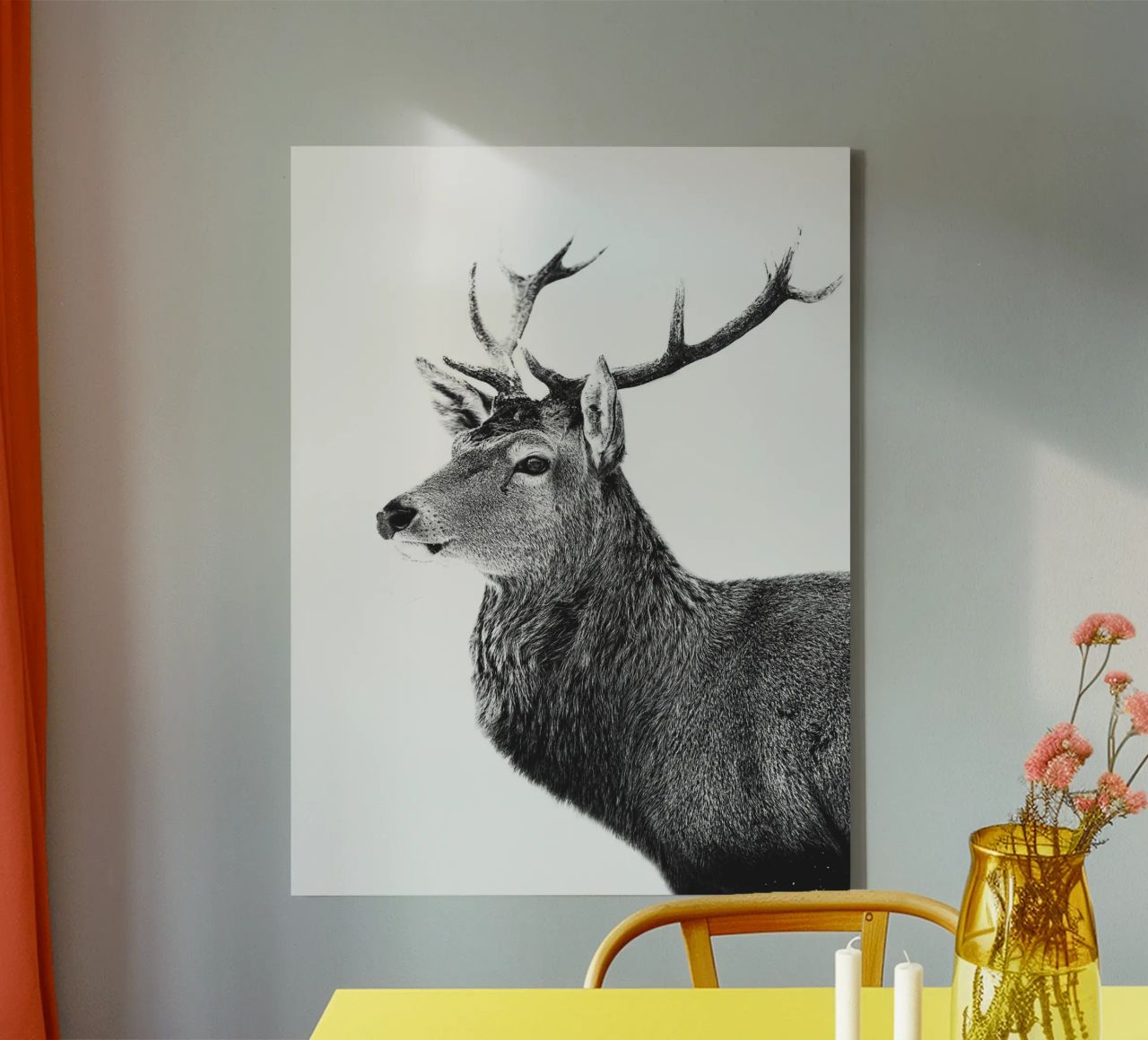 Elegantes Hirsch Motiv in Schwarz-Weiß Zeitlose Naturkunst Leinwand von Whole©