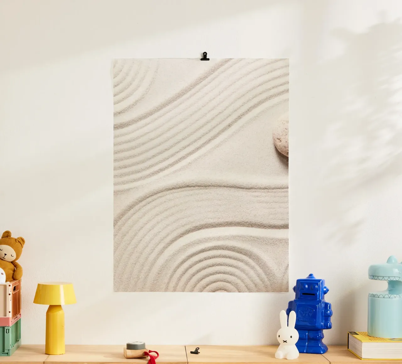 Zen sand patterns - calming nature art poster with plastic frame by Whole©