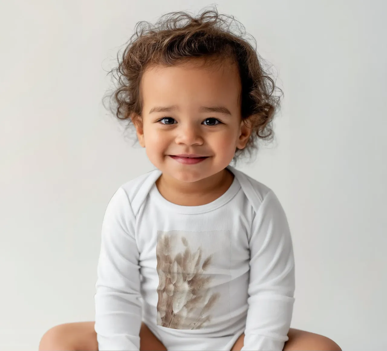 Soft pampas grass - natural elegance in boho style long-sleeve baby romper by Whole©