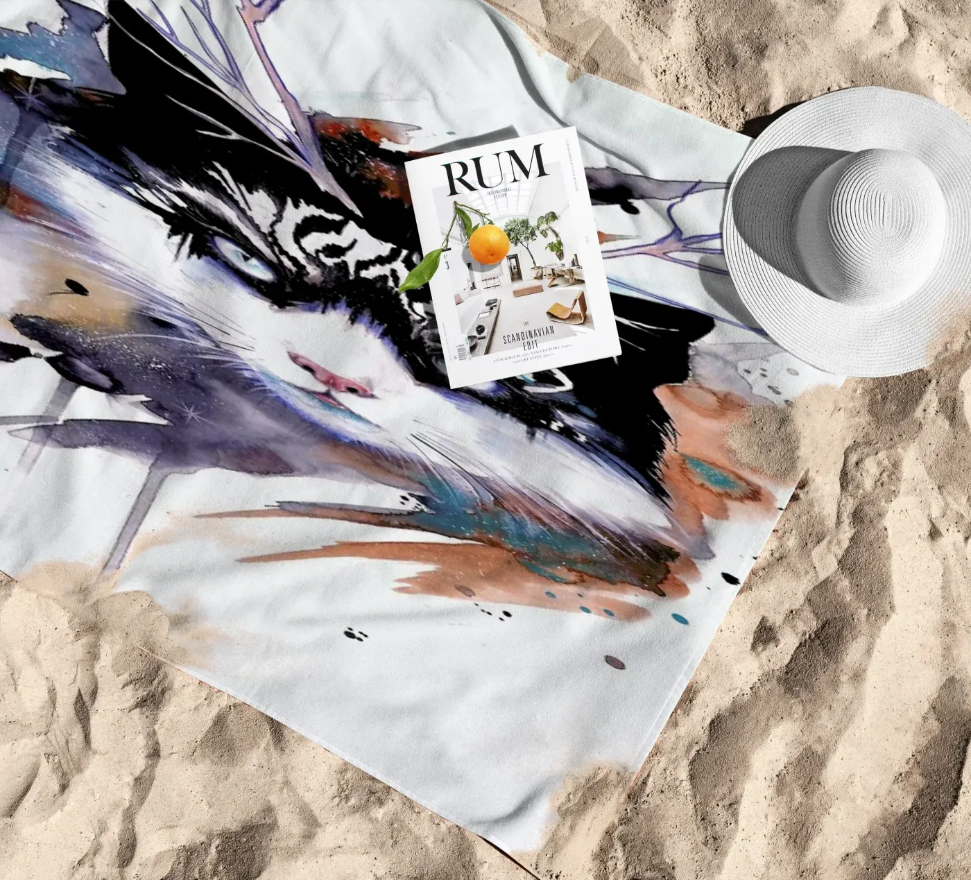 Cat beach towel by Pixie Cold