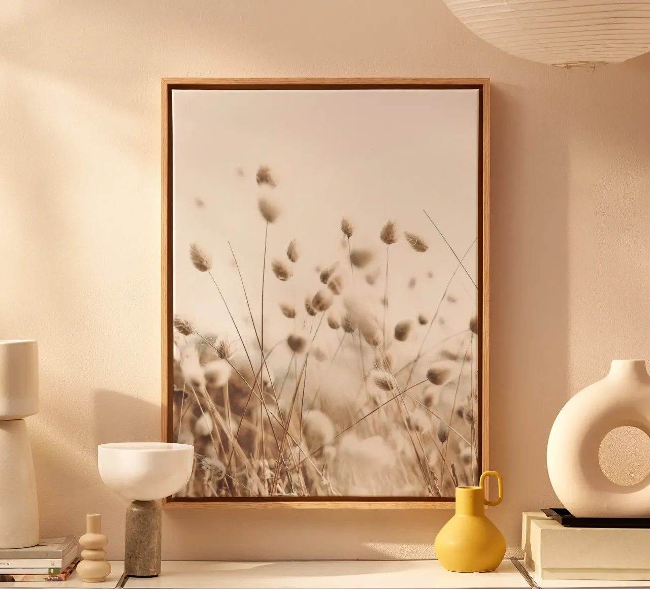 Soft grasses in the wind - boho-style nature photography canvas with Floater frame by Whole©