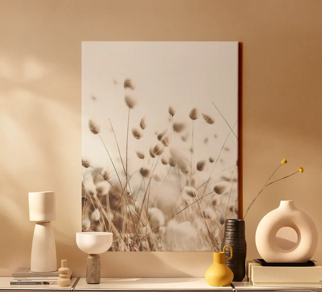 Soft grasses in the wind - boho-style nature photography canvas with Floater frame by Whole©