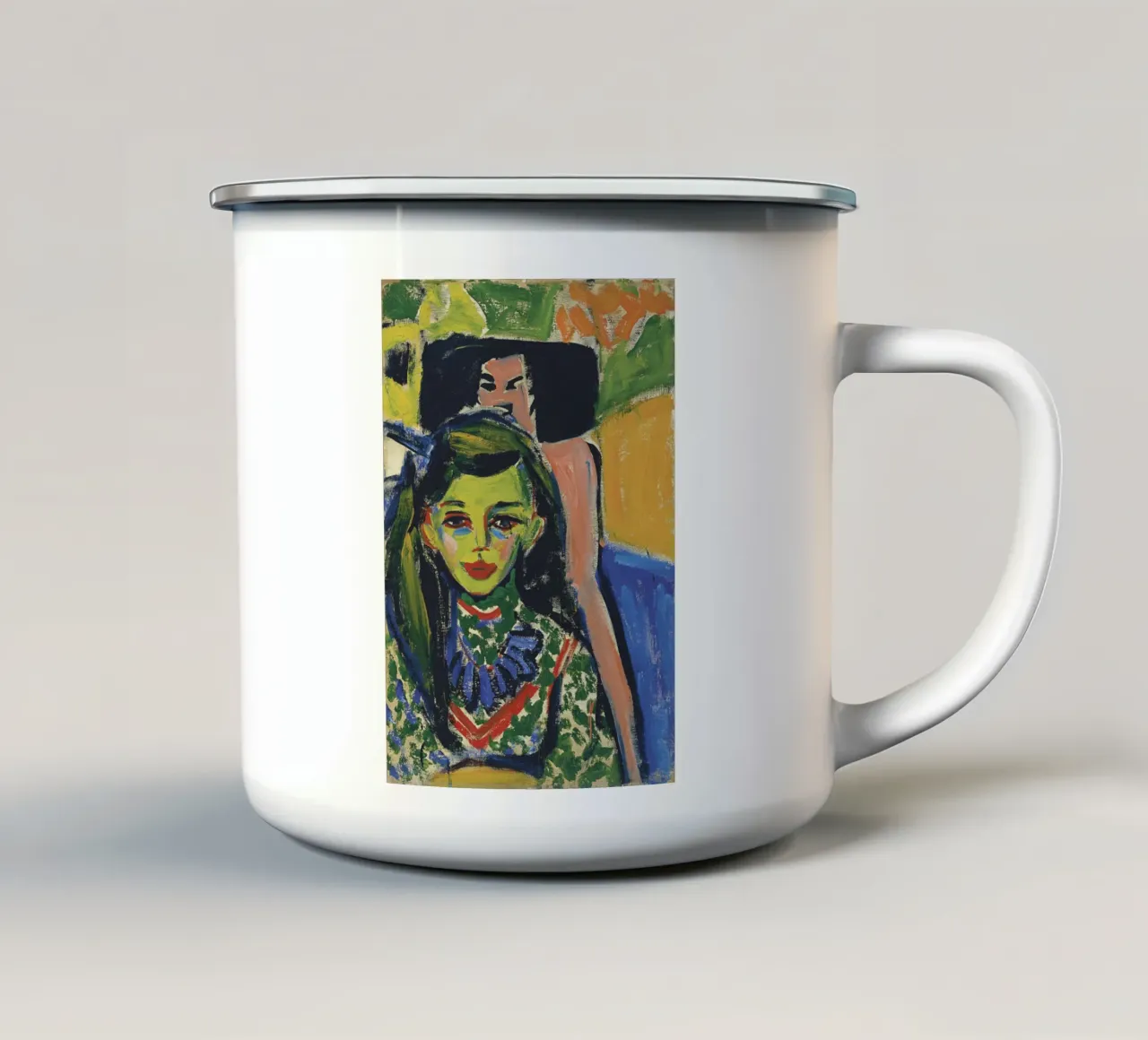 Ernst Ludwig Kirchner - Franzi davanti alla sedia intagliata tazza in smalto da William Store
