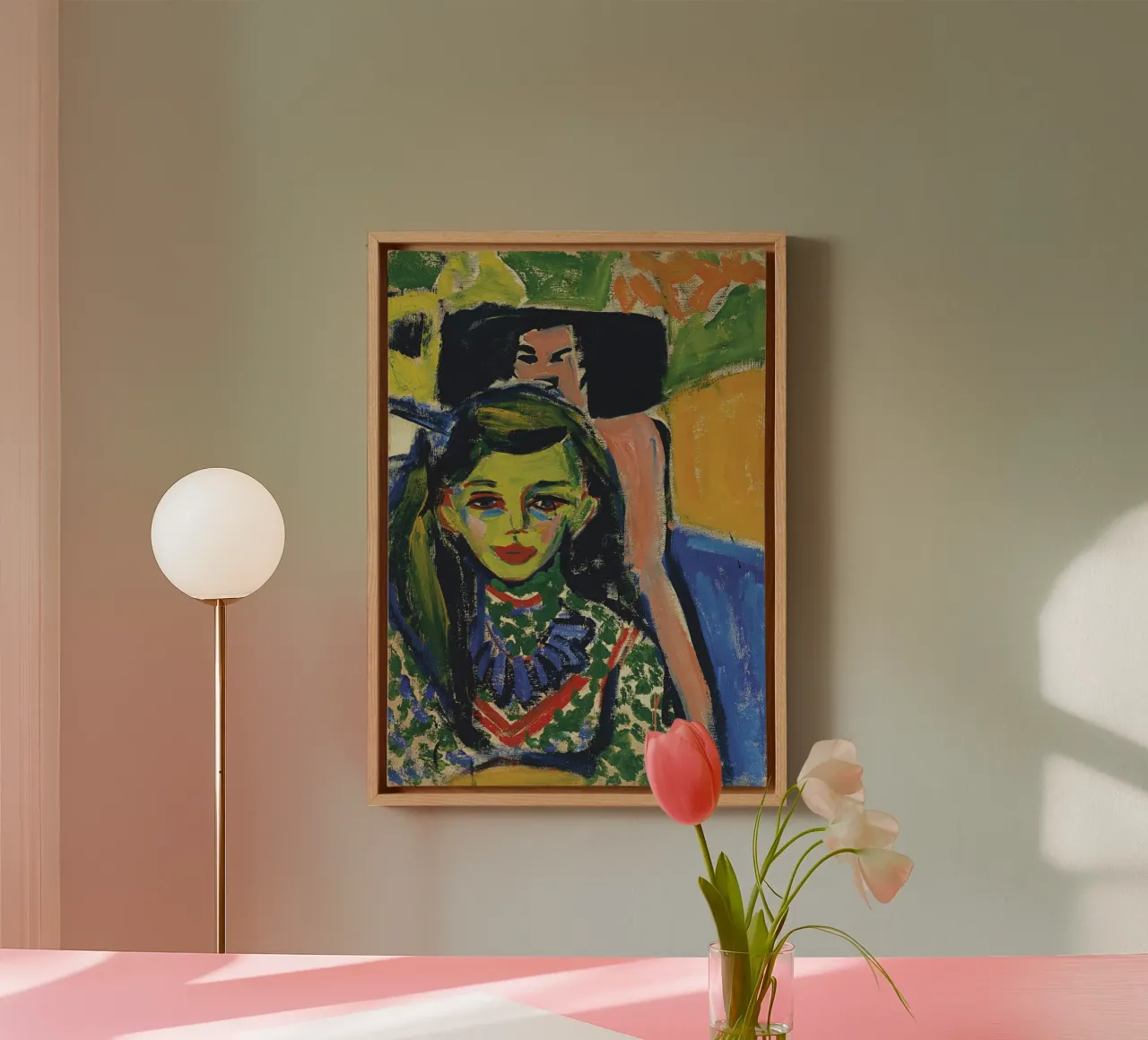 Ernst Ludwig Kirchner - Franzi in front of Carved Chair canvas with Floater frame by William Store