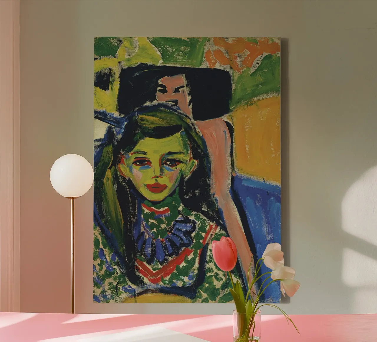 Ernst Ludwig Kirchner - Franzi in front of Carved Chair canvas with Floater frame by William Store