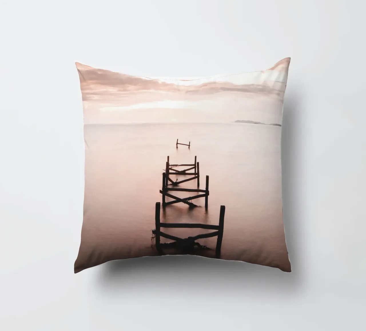 Abandoned jetty at sunset - Quiet coastal motif decorative cushion by Whole©