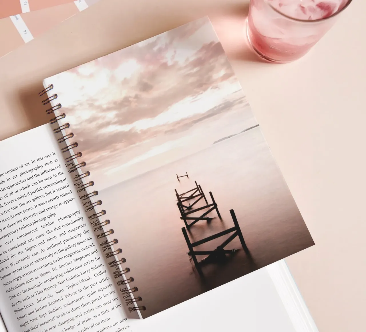 Abandoned jetty at sunset - Quiet coastal motif spiral notebook by Whole©