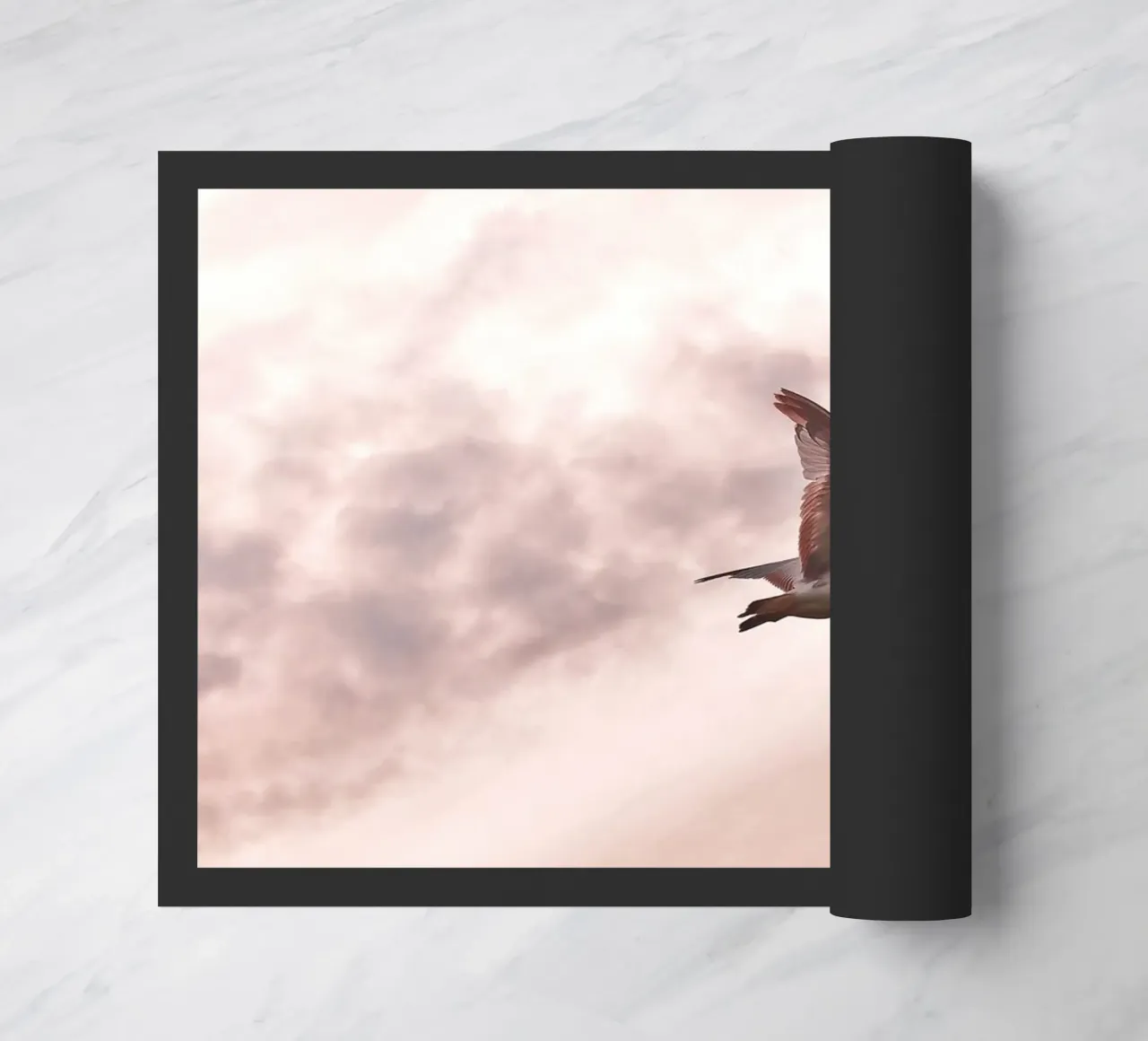 Freedom in flight - seagull in front of a rosy sky doormat by Whole©