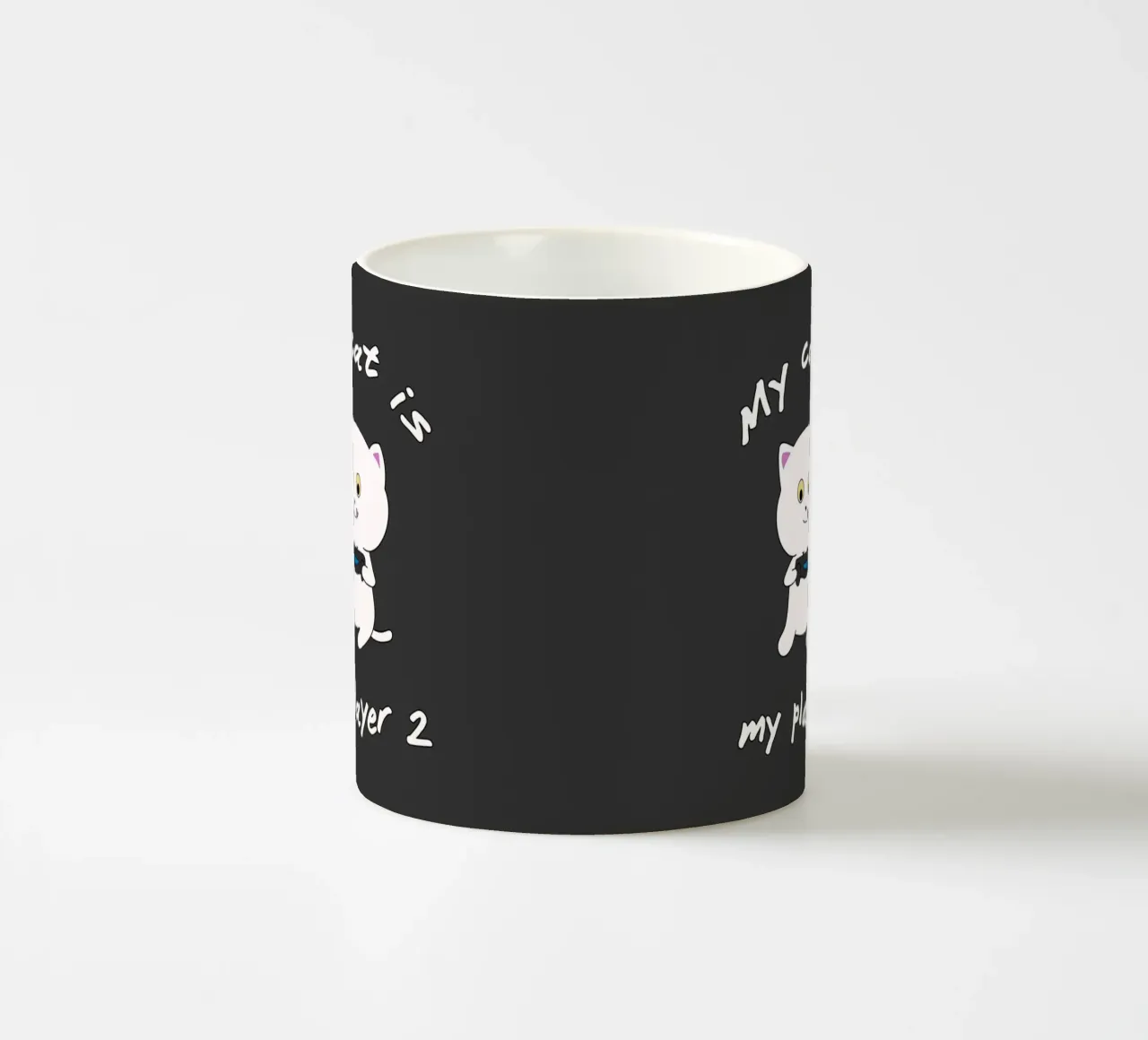 My cat is my player 2 ceramic mug by Loobs