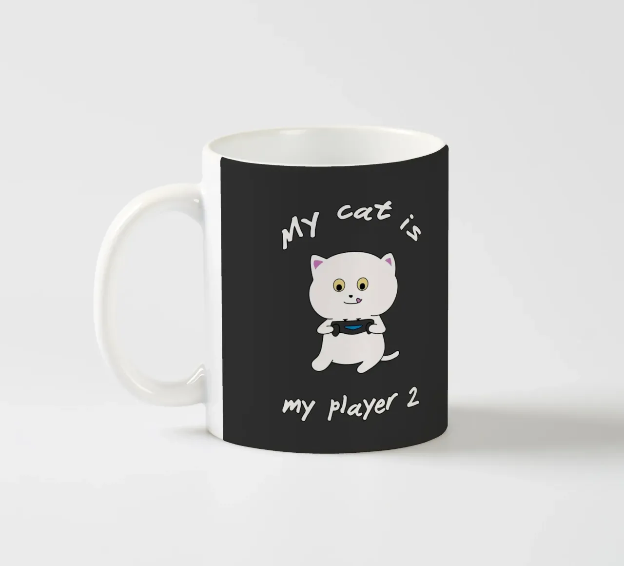 My cat is my player 2 ceramic mug by Loobs