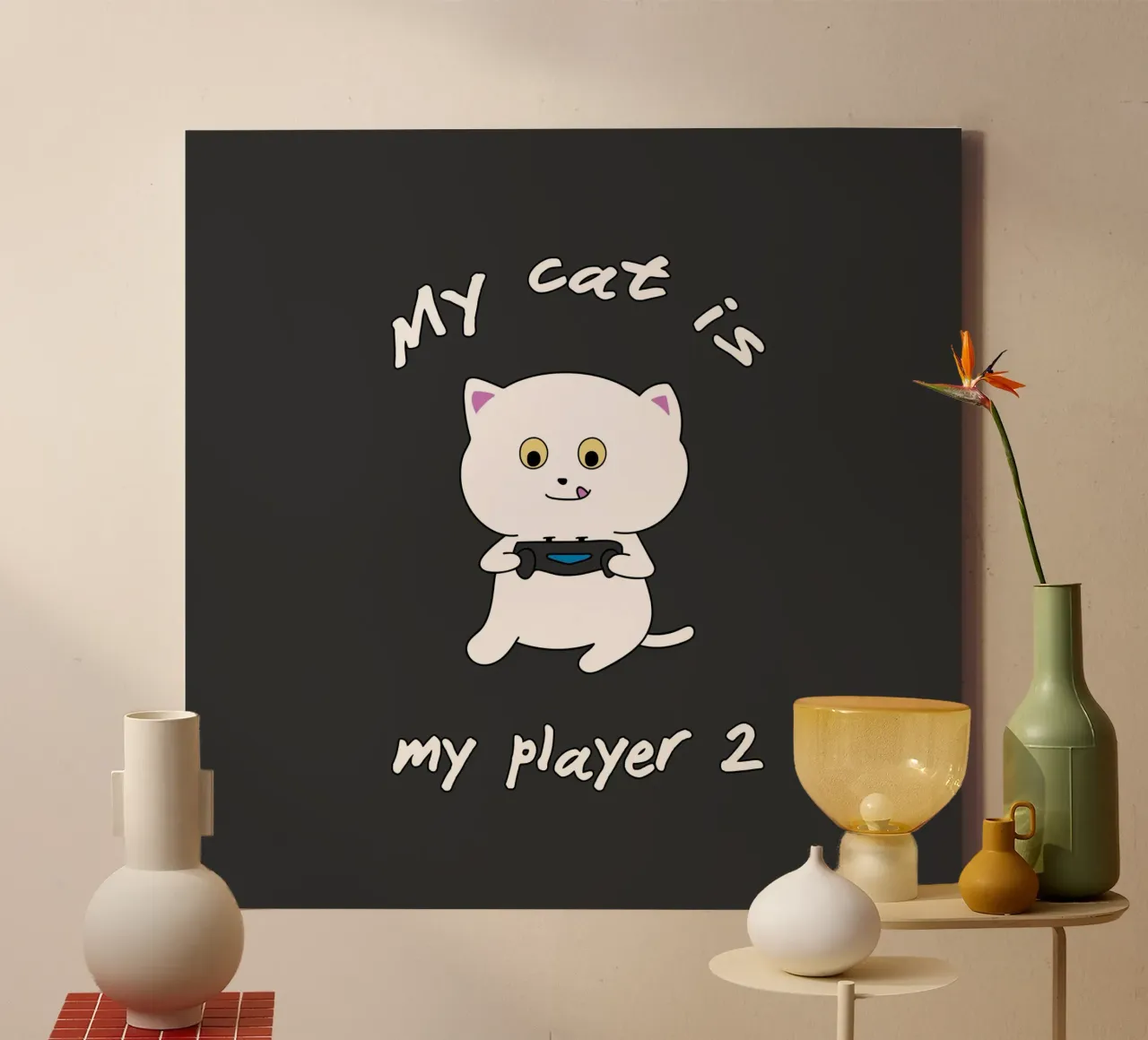 My cat is my player 2 canvas by Loobs