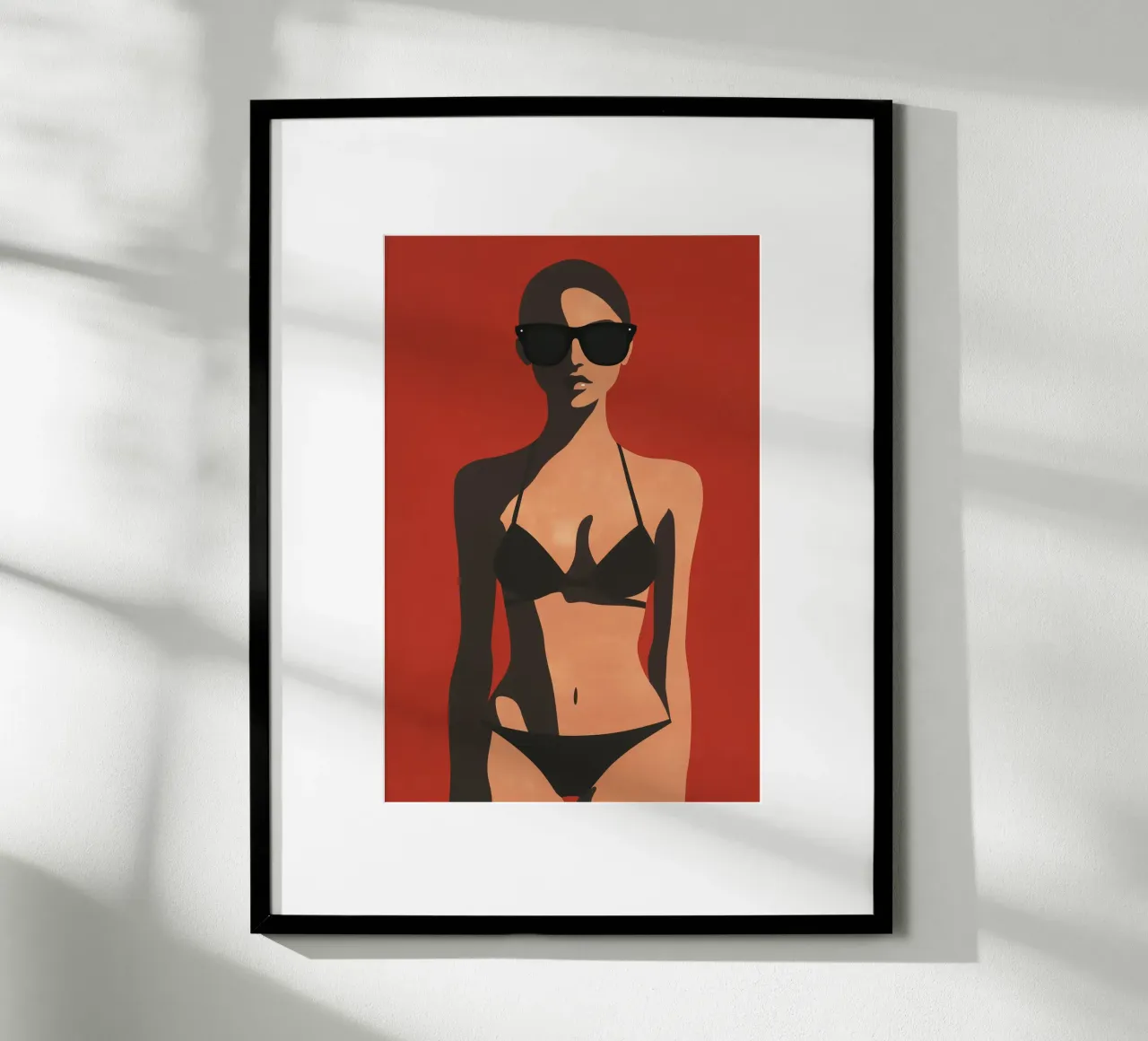 Grappige bikini vrouw met zonnebril poster met houten frame van Autofocus
