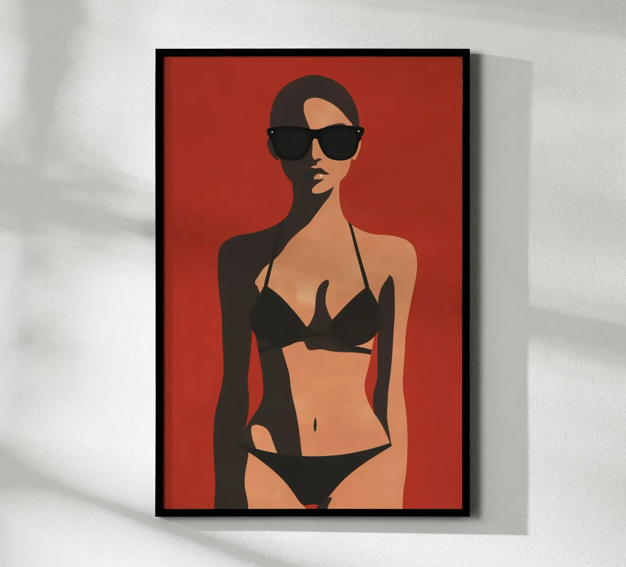 Grappige bikini vrouw met zonnebril poster met houten frame van Autofocus