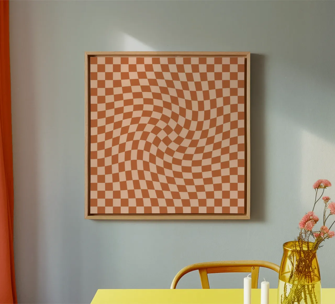 Checkerboard - Orange Twist tela con Cornice a cassetta da Galaxy Eyes