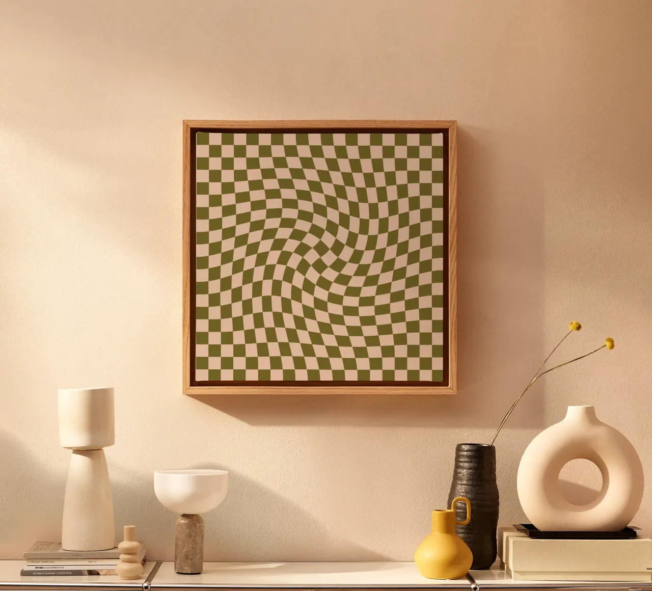 Checkerboard - Green Twist canvas met Baklijst van Galaxy Eyes