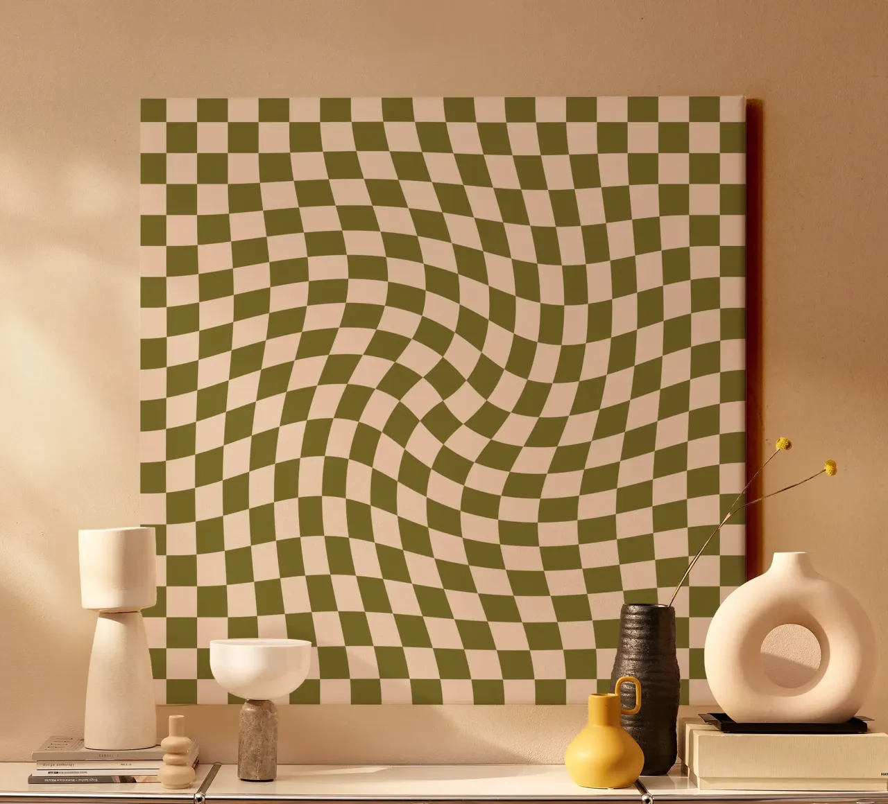 Checkerboard - Green Twist canvas met Baklijst van Galaxy Eyes