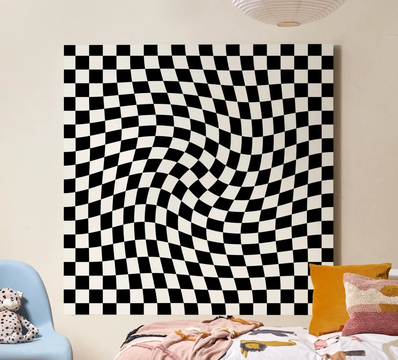 Checkerboard - Black and White Twist tela con Cornice a cassetta da Galaxy Eyes