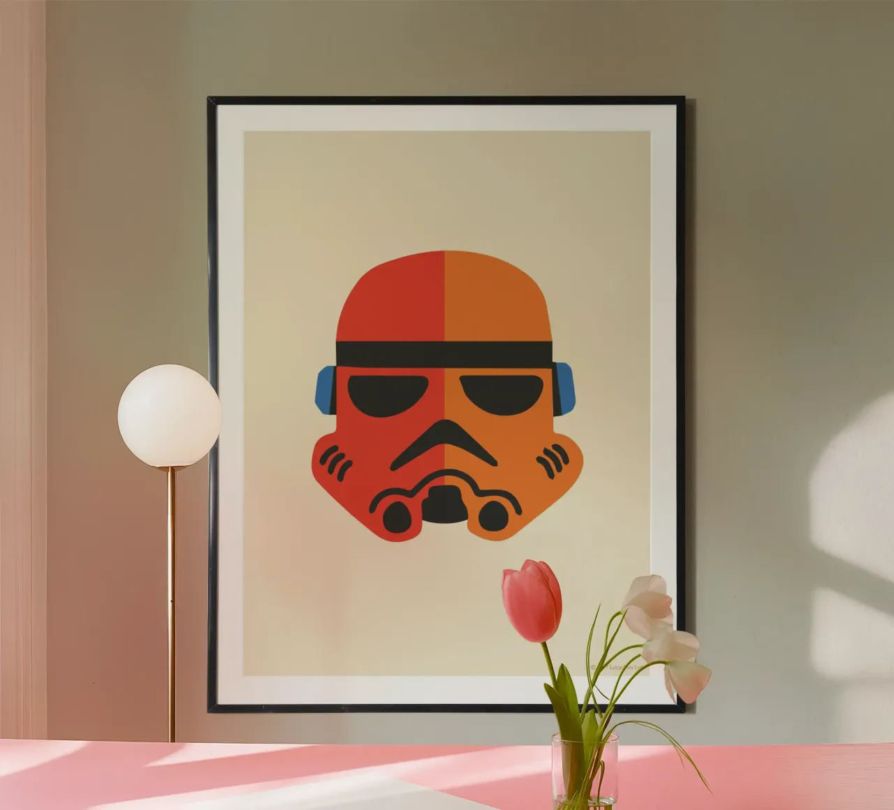 STORMTROOPER HELMET RED ORANGE poster con telaio in alluminio da Star Wars