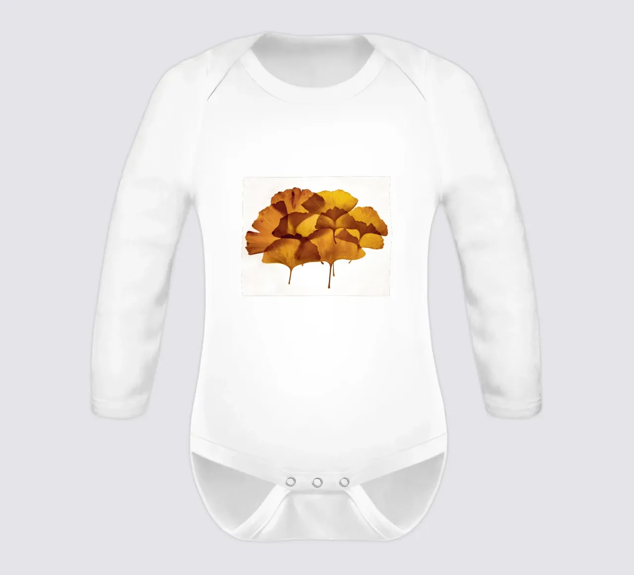 Ginkgo Biloba leaves composition long-sleeve baby romper by Teresa André