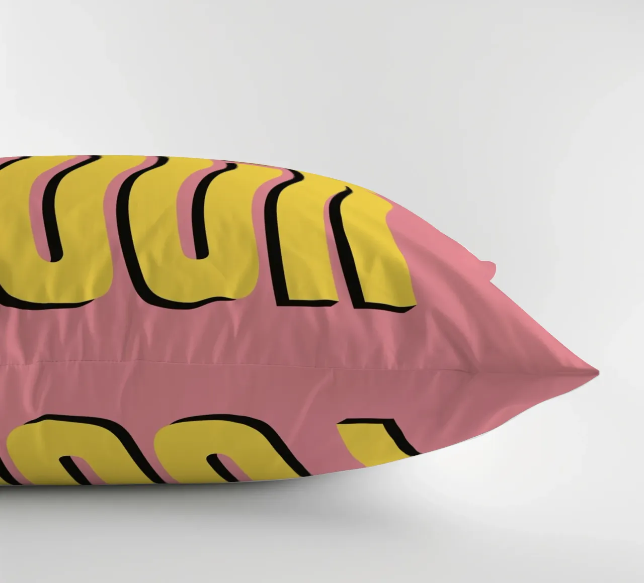 Fuck wavy text (Pink & Yellow tone) decorative cushion by Paigaam Studio
