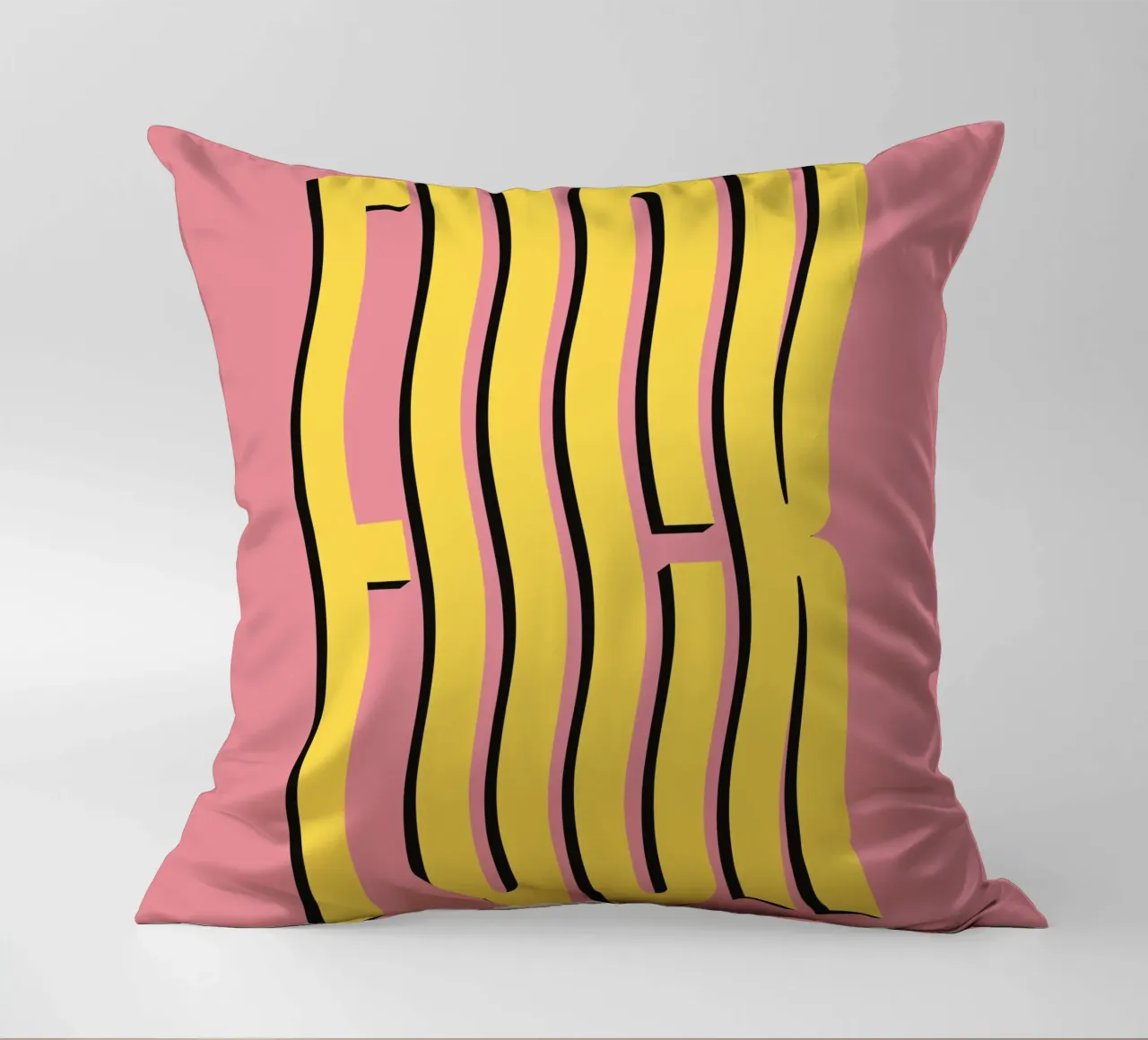 Fuck wavy text (Pink & Yellow tone) decorative cushion by Paigaam Studio