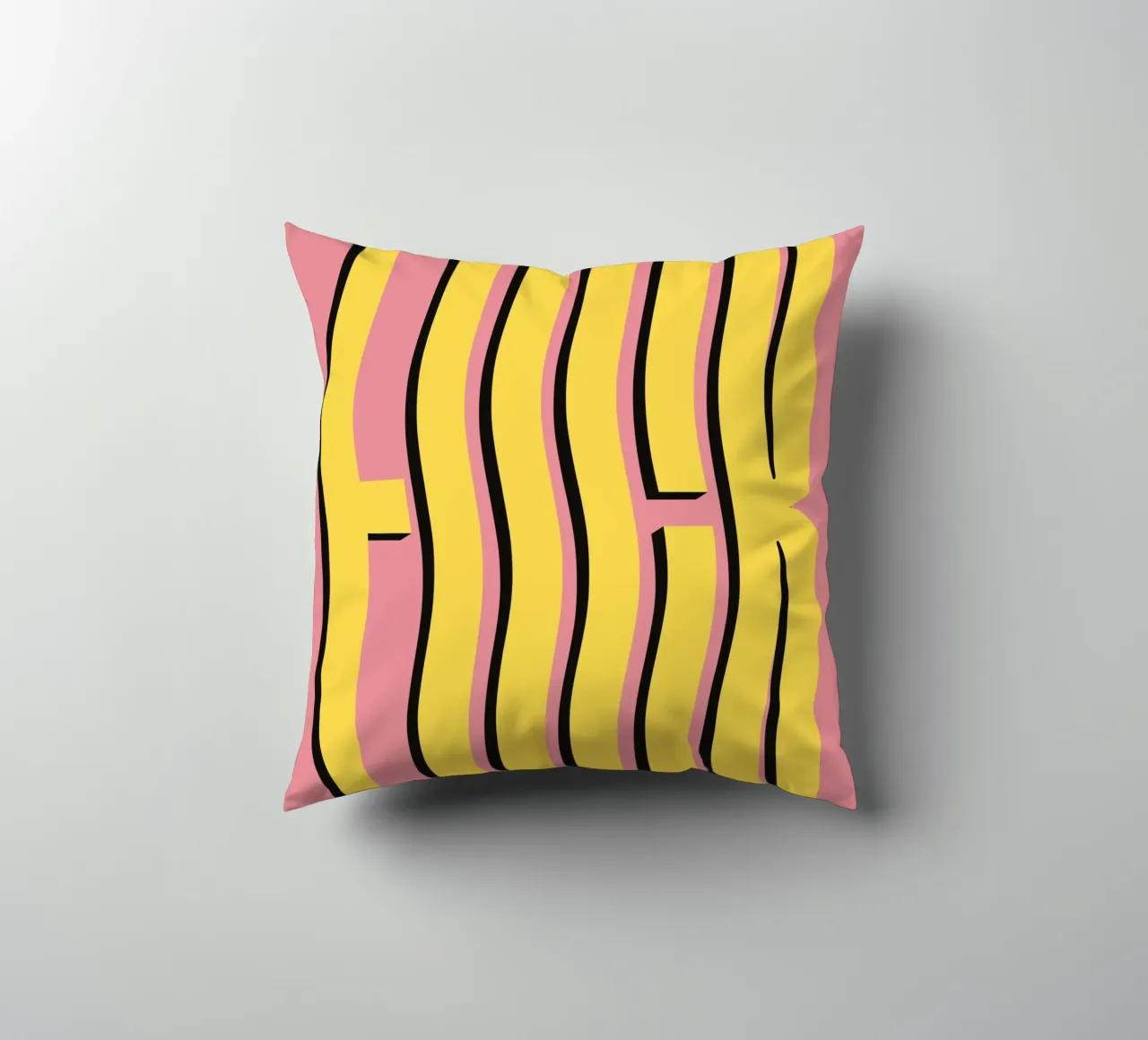 Fuck wavy text (Pink & Yellow tone) decorative cushion by Paigaam Studio