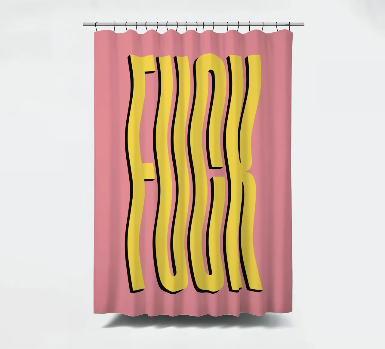 Joder texto ondulado (tono rosa y amarillo) cortina de baño de Paigaam Studio