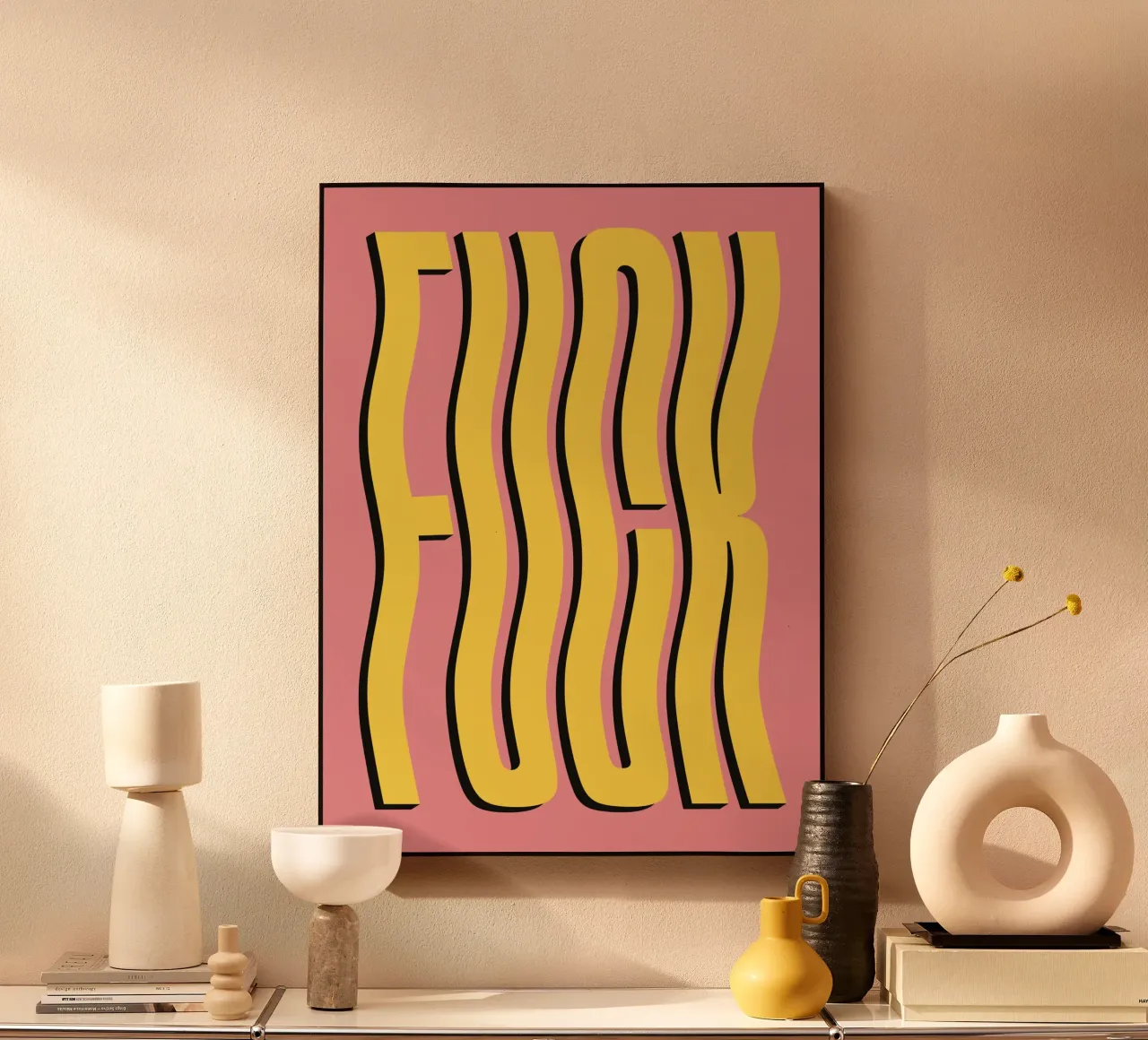 Fuck wavy text (Pink & Yellow tone) alu-dibond by Paigaam Studio