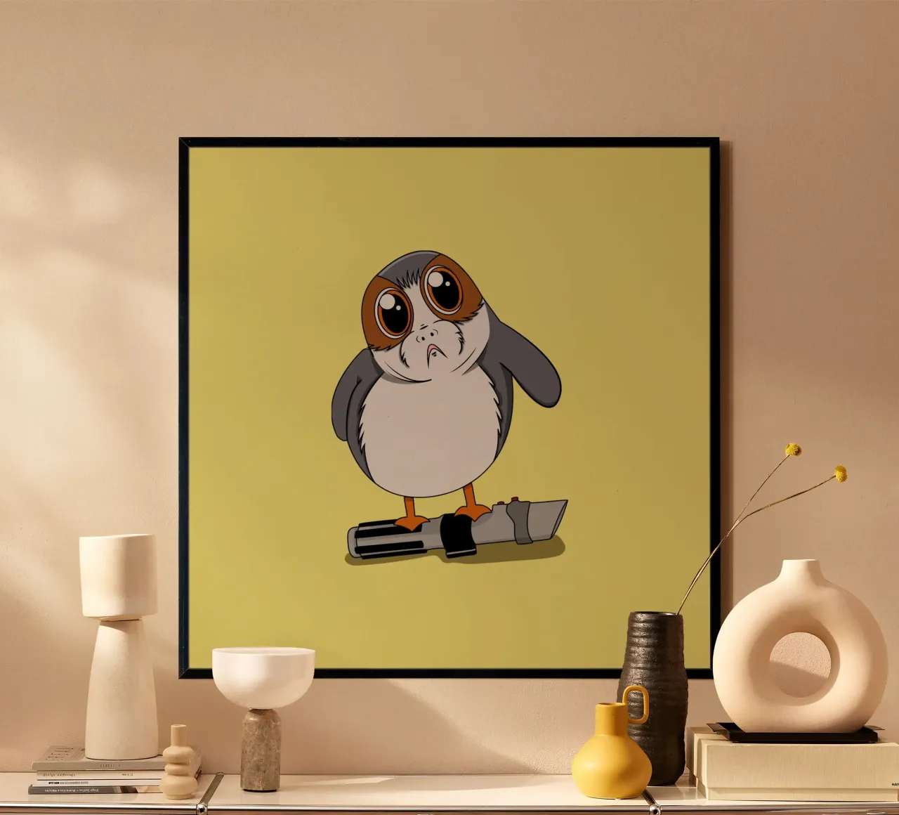 Porg con la spada laser poster con telaio in plastica da Loobs