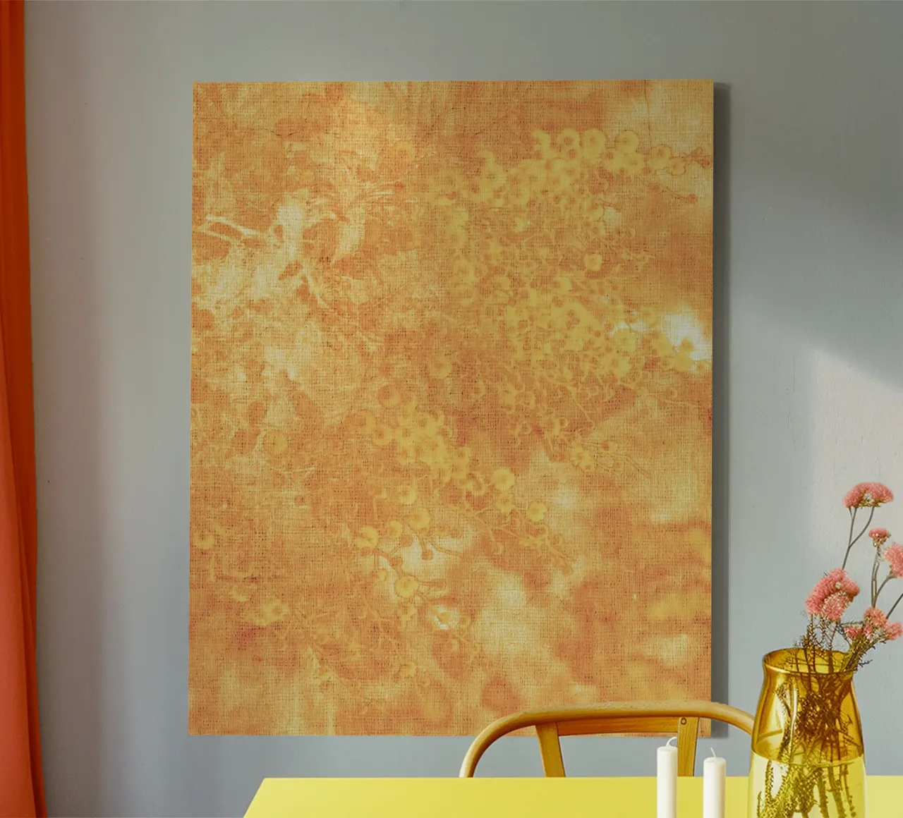 flowers salmon mimosa pattern canvas with Floater frame by Teresa André