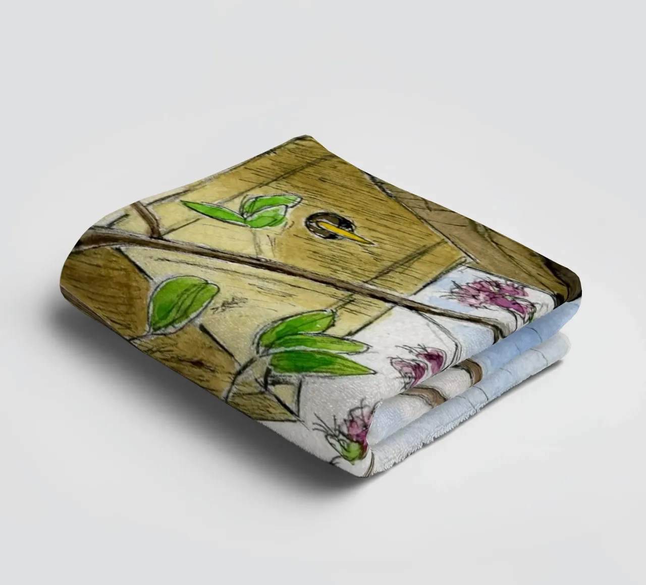 Spring in the cherry orchard towel by Barbara Buderath Illustrationen