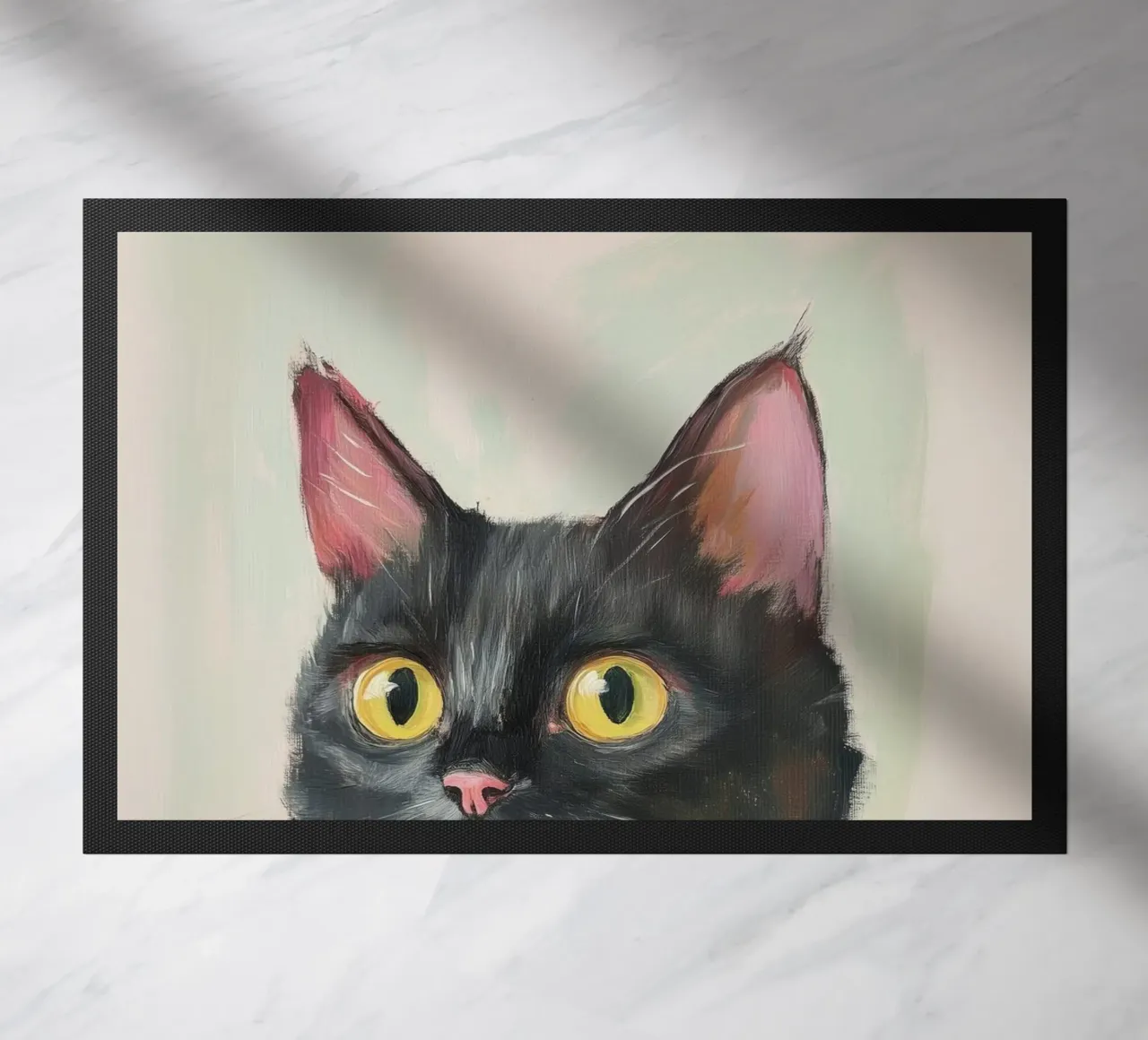 Black Cat Pink Bow doormat by Melloi Art Print