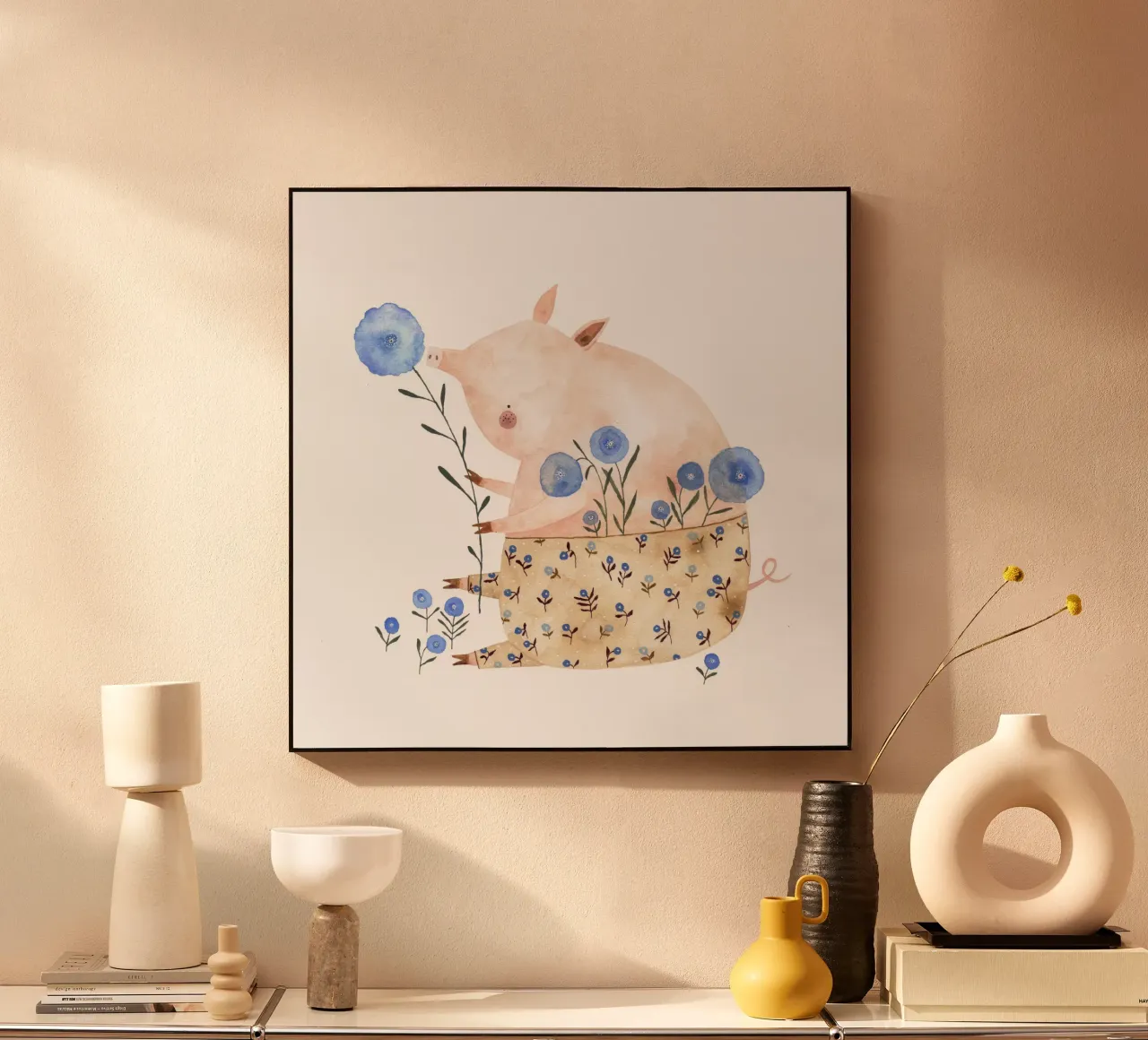 Claudia Voglhuber - Schweinchen mit Blumen plexiglass da The Artcircle