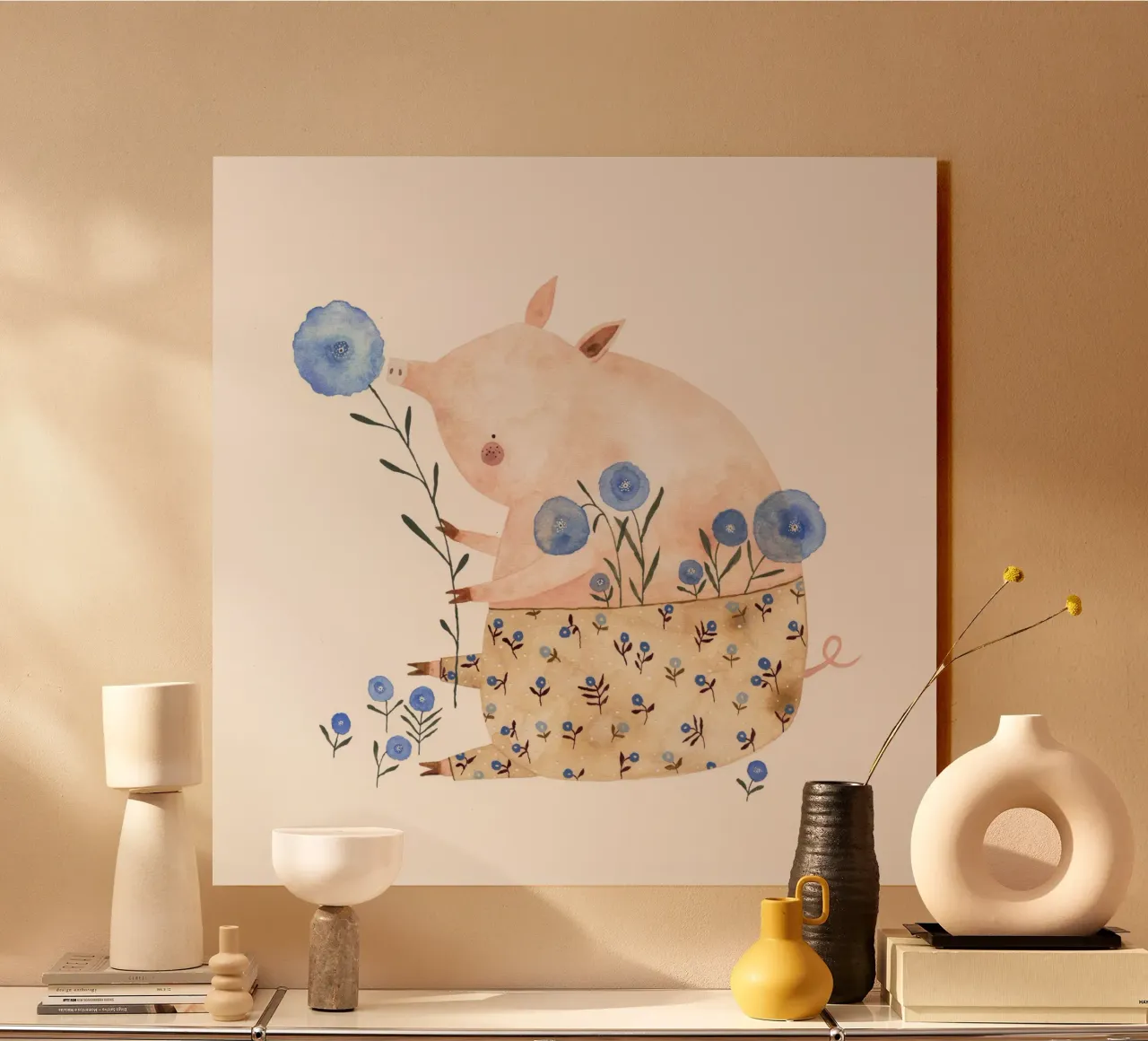 Claudia Voglhuber - Schweinchen mit Blumen plexiglass da The Artcircle