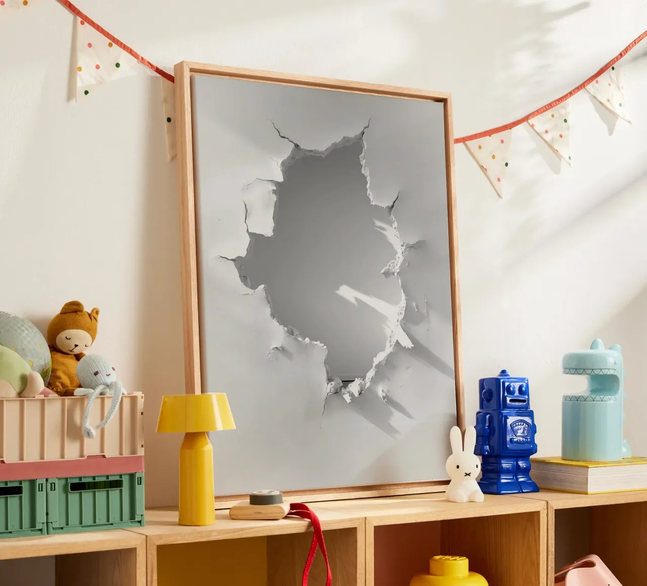 Gat in de witte muur | Trompe-l'œil Conceptuele kunst canvas met Baklijst van Autofocus