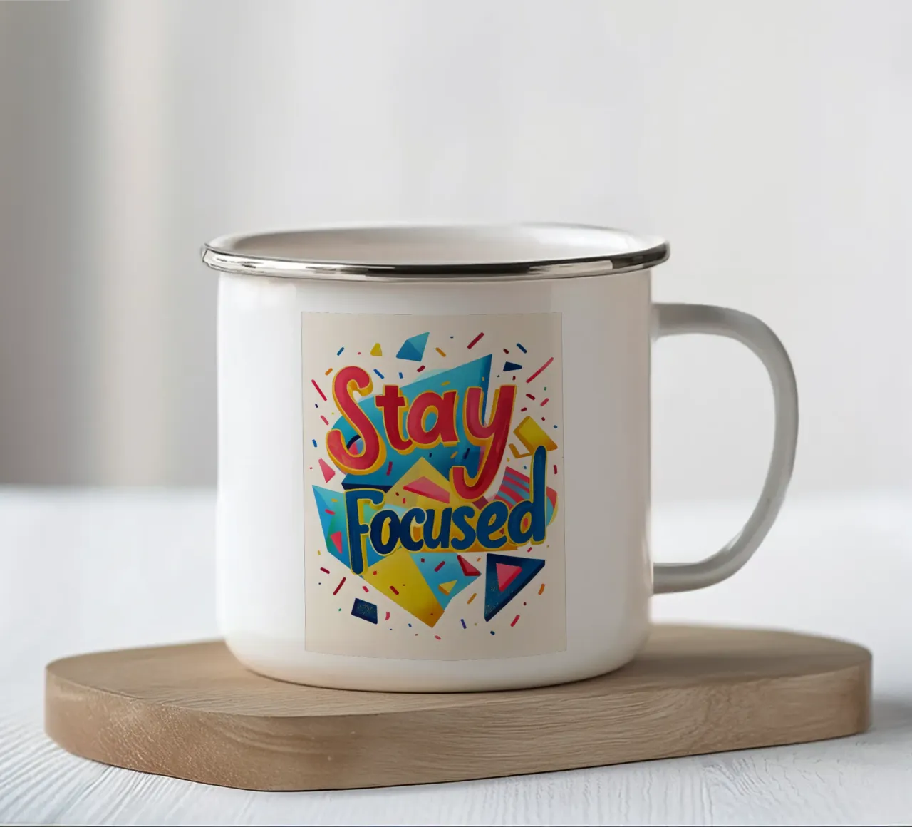 Stay Focused lettering enamel mug by ramosashop