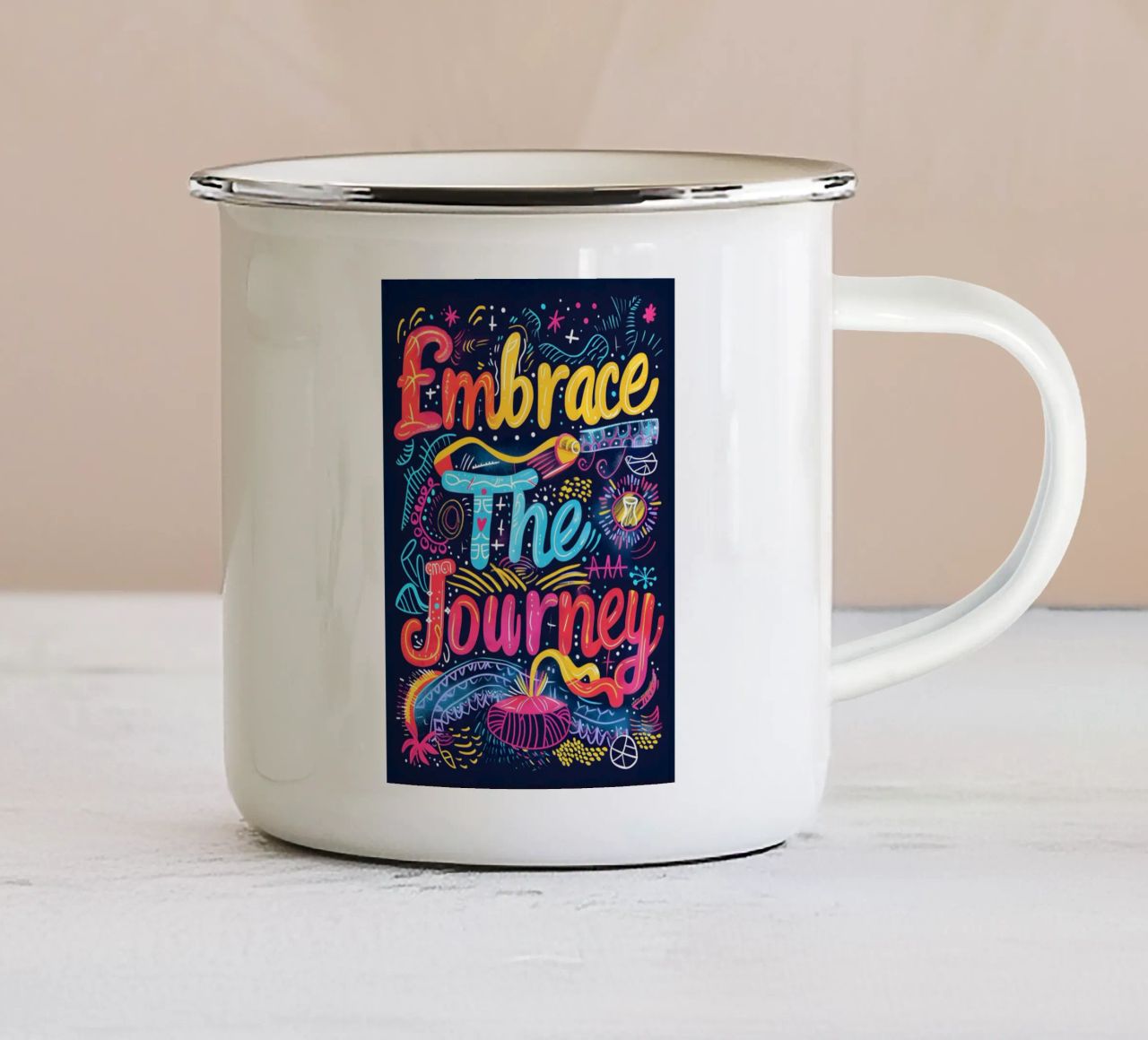 Embrace The Journey typography tazza in smalto da ramosashop