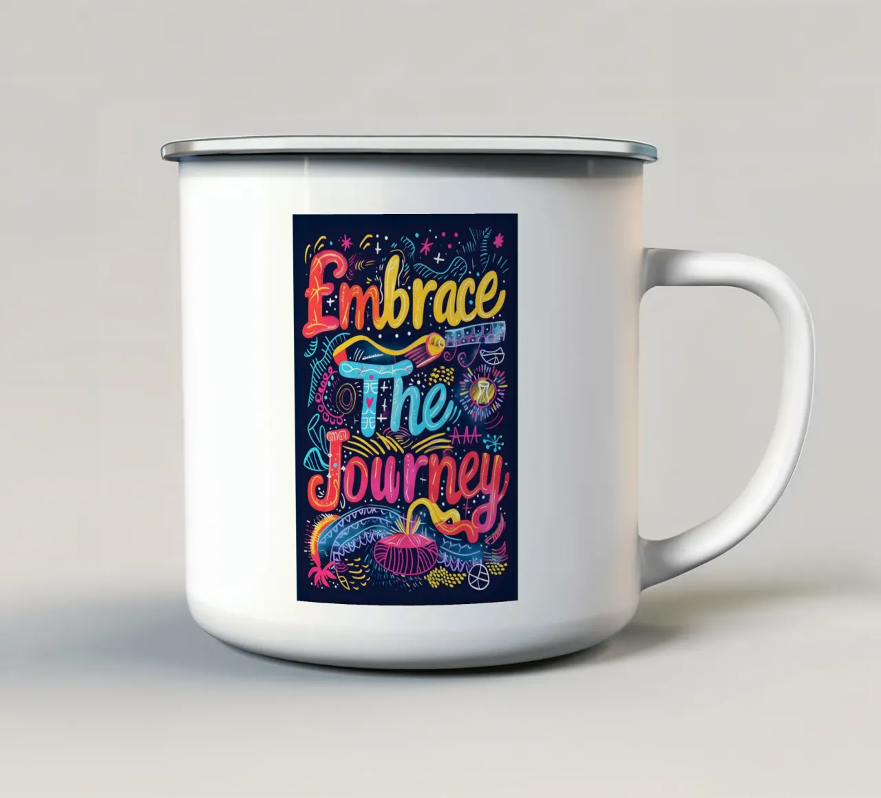 Embrace The Journey typography taza de esmalte de ramosashop