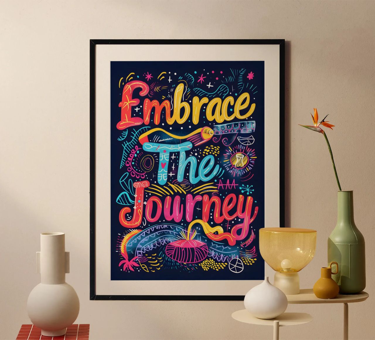 Embrace The Journey typography poster avec cadre en plastique de ramosashop