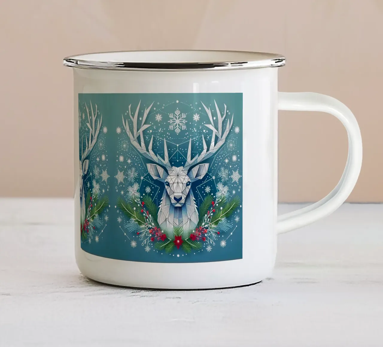 Buon Natale cervo tazza in smalto da Digital Naive