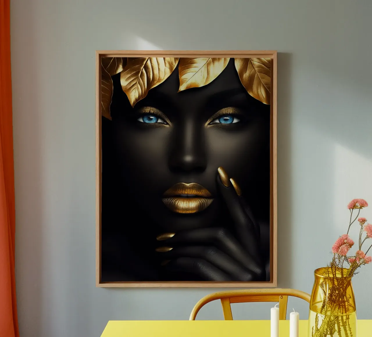 Golden queen of the jungle with the blue eyes canvas with Floater frame by Autofocus