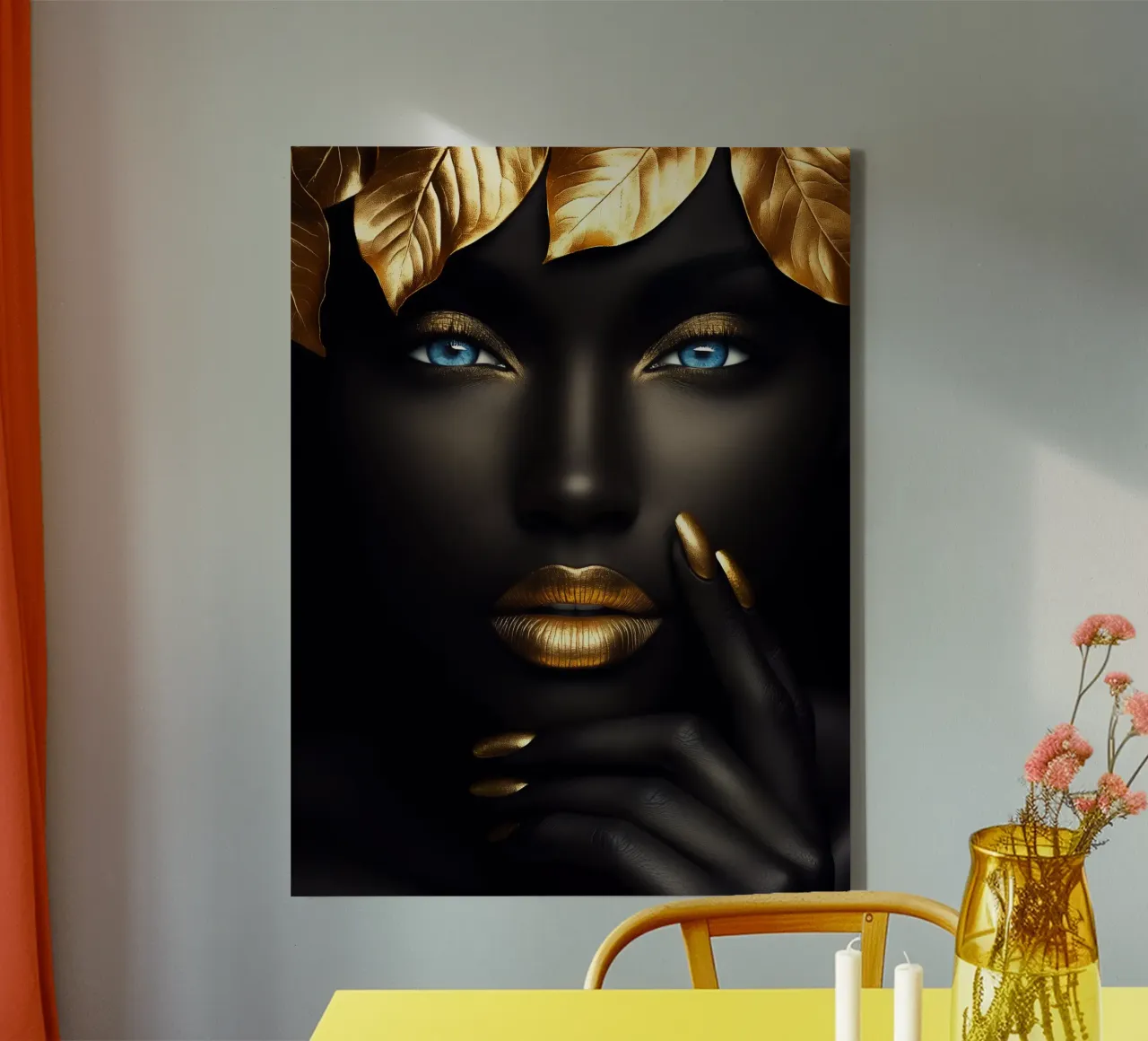 Golden queen of the jungle with the blue eyes canvas with Floater frame by Autofocus