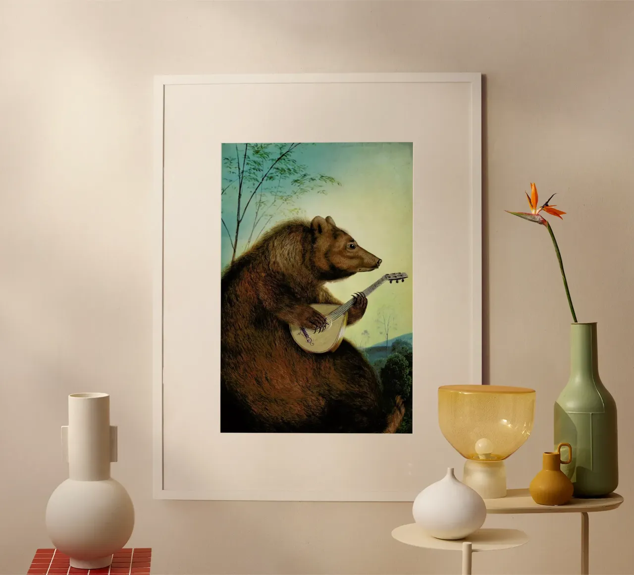 Mandolin Bear poster con telaio in plastica da Catrin Welz-Stein