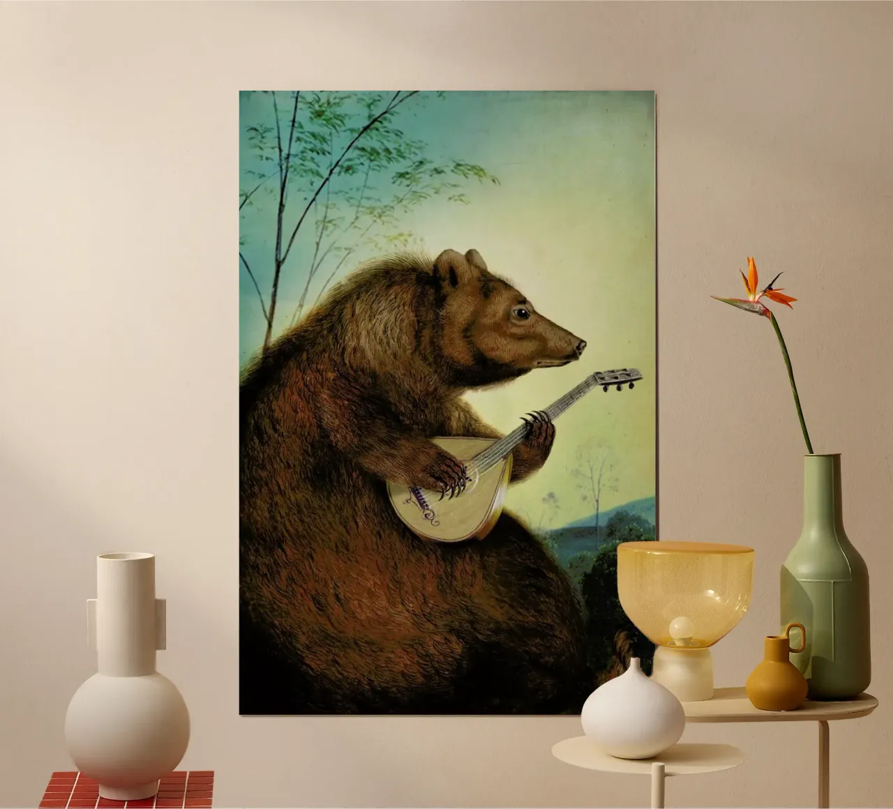 Mandolin Bear poster con telaio in plastica da Catrin Welz-Stein